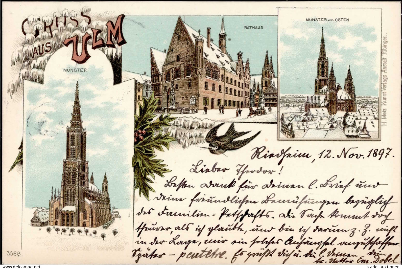 Ulm (7900) Winterlitho Rathaus 1897 I - Other & Unclassified