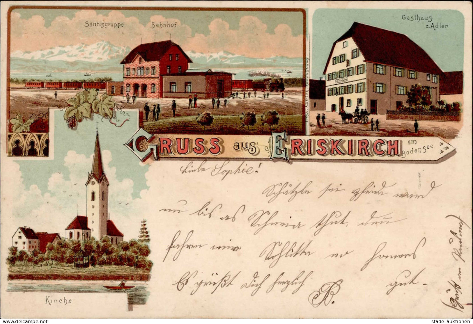 Eriskirch (7991) Gasthaus Zum Adler Bahnhof Eisenbahn 1898 I-II Chemin De Fer - Other & Unclassified