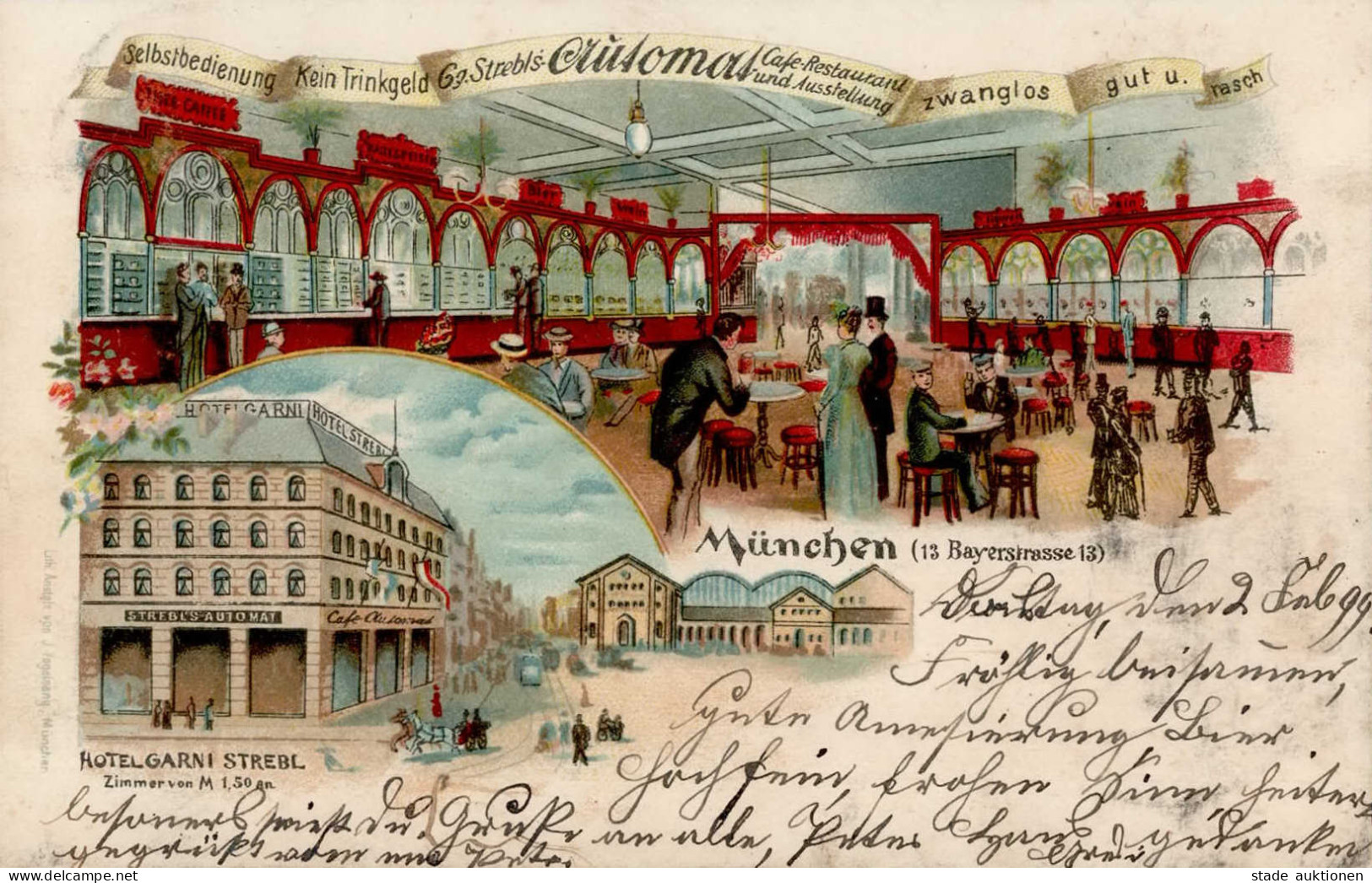 München (8000) Cafe Gasthaus Strebls Automaten Hotel Garni Bayernstrasse 13 1899 I-II - Muenchen