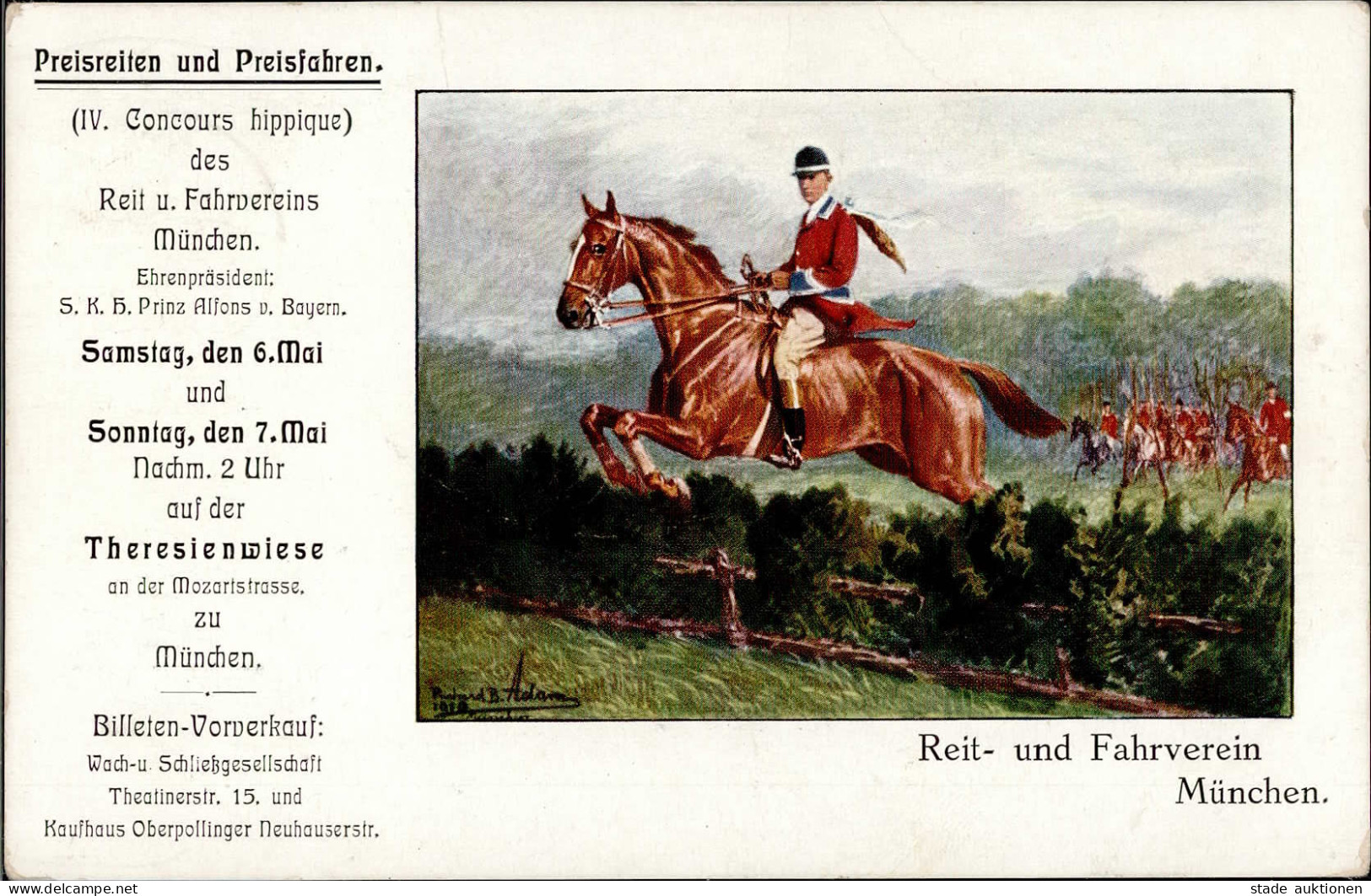 München (8000) IV. Concours Hippique Des Reit- Und Fahrvereins München 6. Und 7. Mai Sign. Adam 1911 I-II - Muenchen