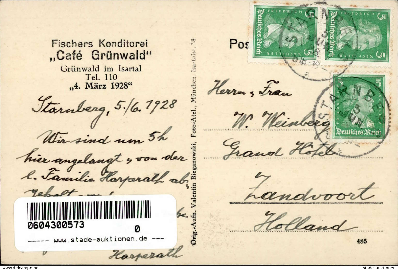 Grünwald (8022) Cafe Grünwald 4. März 1928 I- - Other & Unclassified