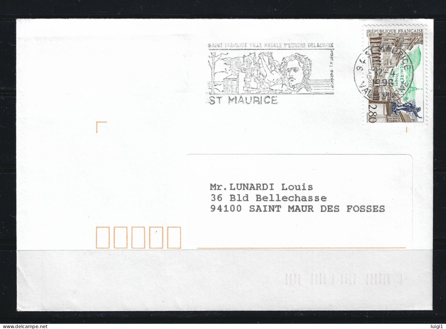 FRANCE 1995 - Y&T N° 2955 . 2 F.80 Bleu-brun-vert , Sur Lettre. Oblitération Du 12-4-96. 94 ST MAURICE .Val De Marne. - Briefe U. Dokumente