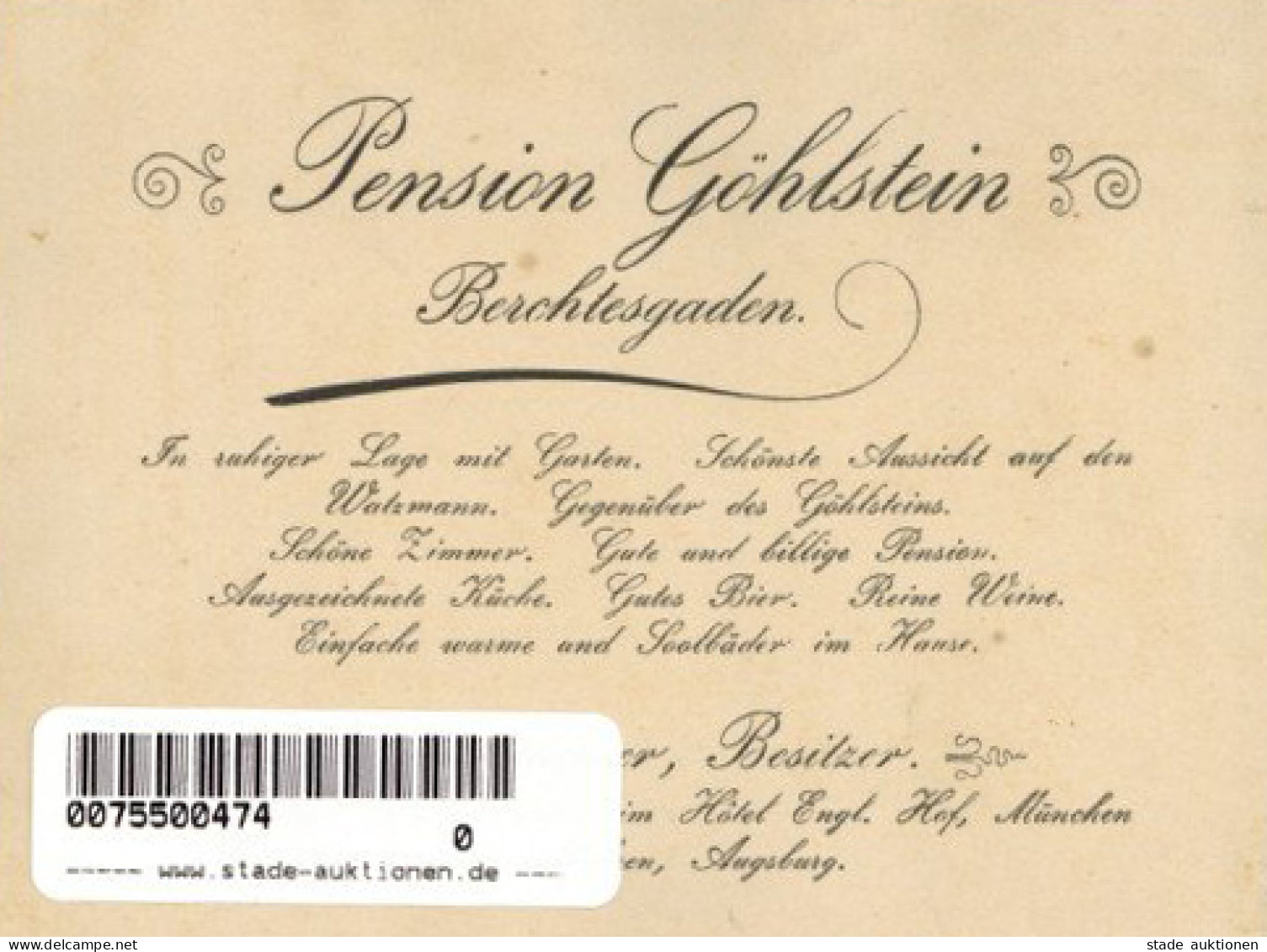 Berchtesgaden (8240) Werbe-Karte Pension Göhlstein I (keine AK-Einteilung) - Other & Unclassified