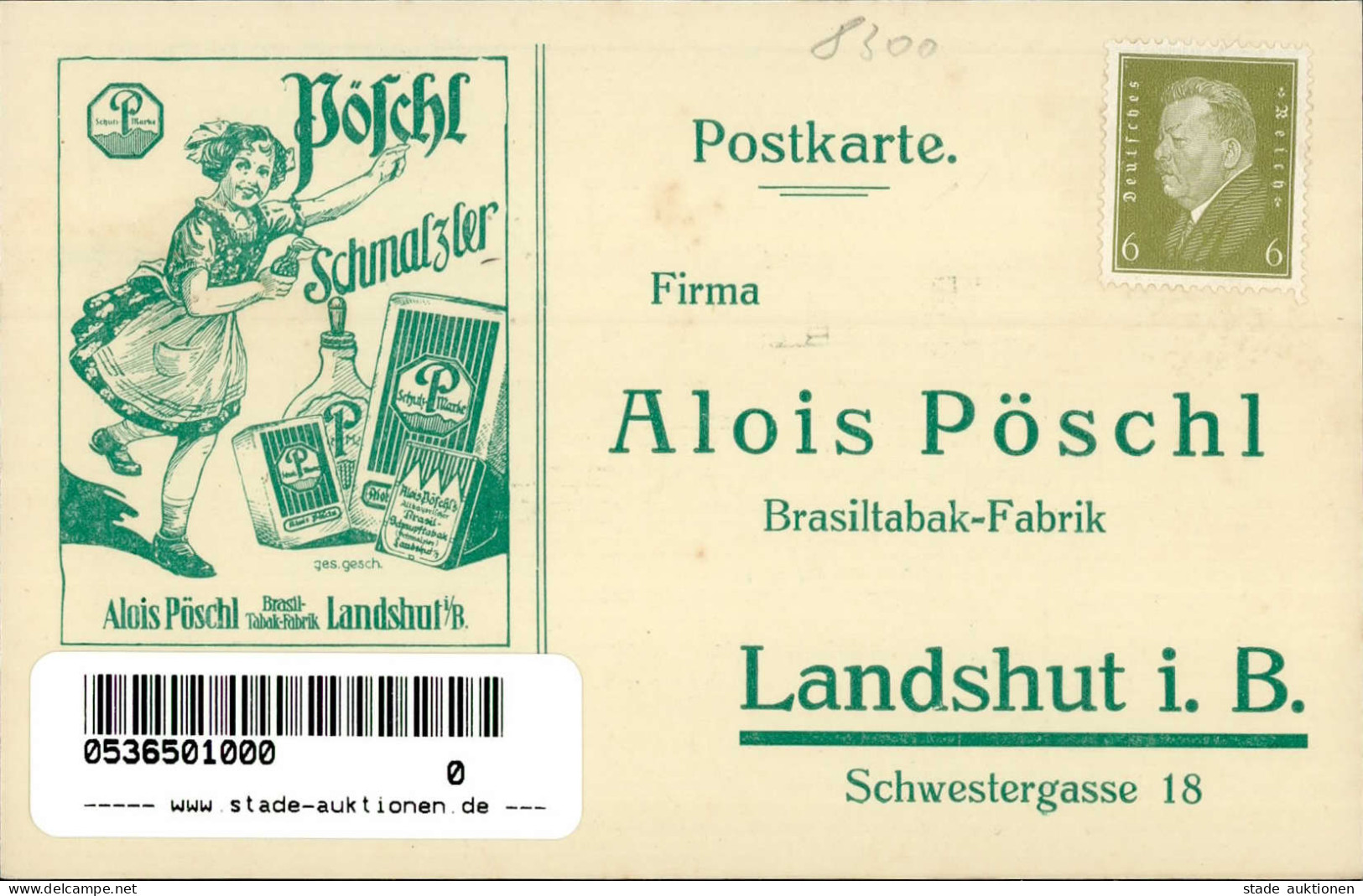 Landshut (8300) Werbe-Karte Brasiltabak-Fabrik Pöschl I - Other & Unclassified