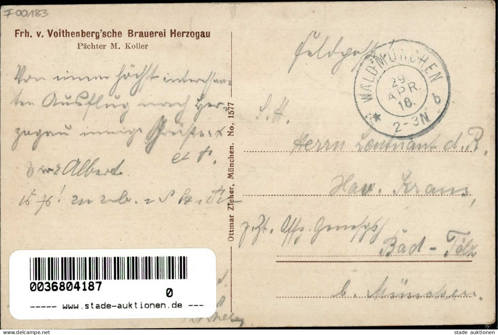 Herzogau (8351) Freiherr Von Voithenbergsche Brauerei 1918 I- - Other & Unclassified