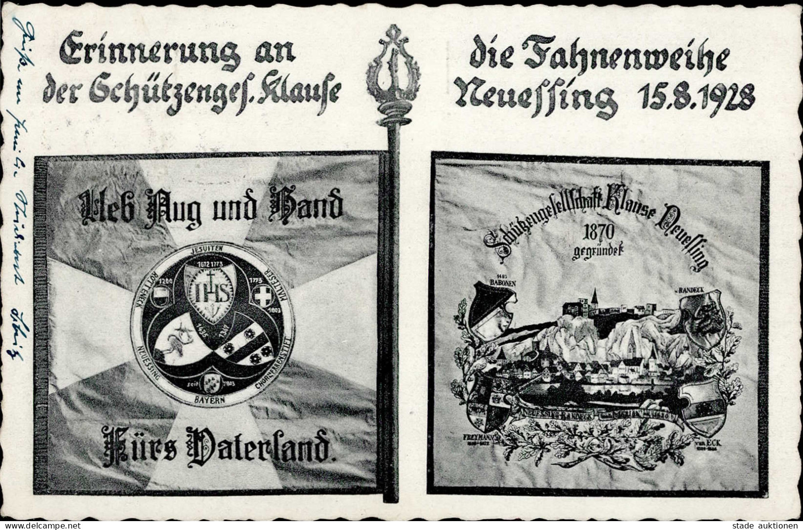 Essing (8421) Erinnerung An Die Fahnenweihe Der Schützengesellschaft Klause 15. August 1928 I- - Andere & Zonder Classificatie