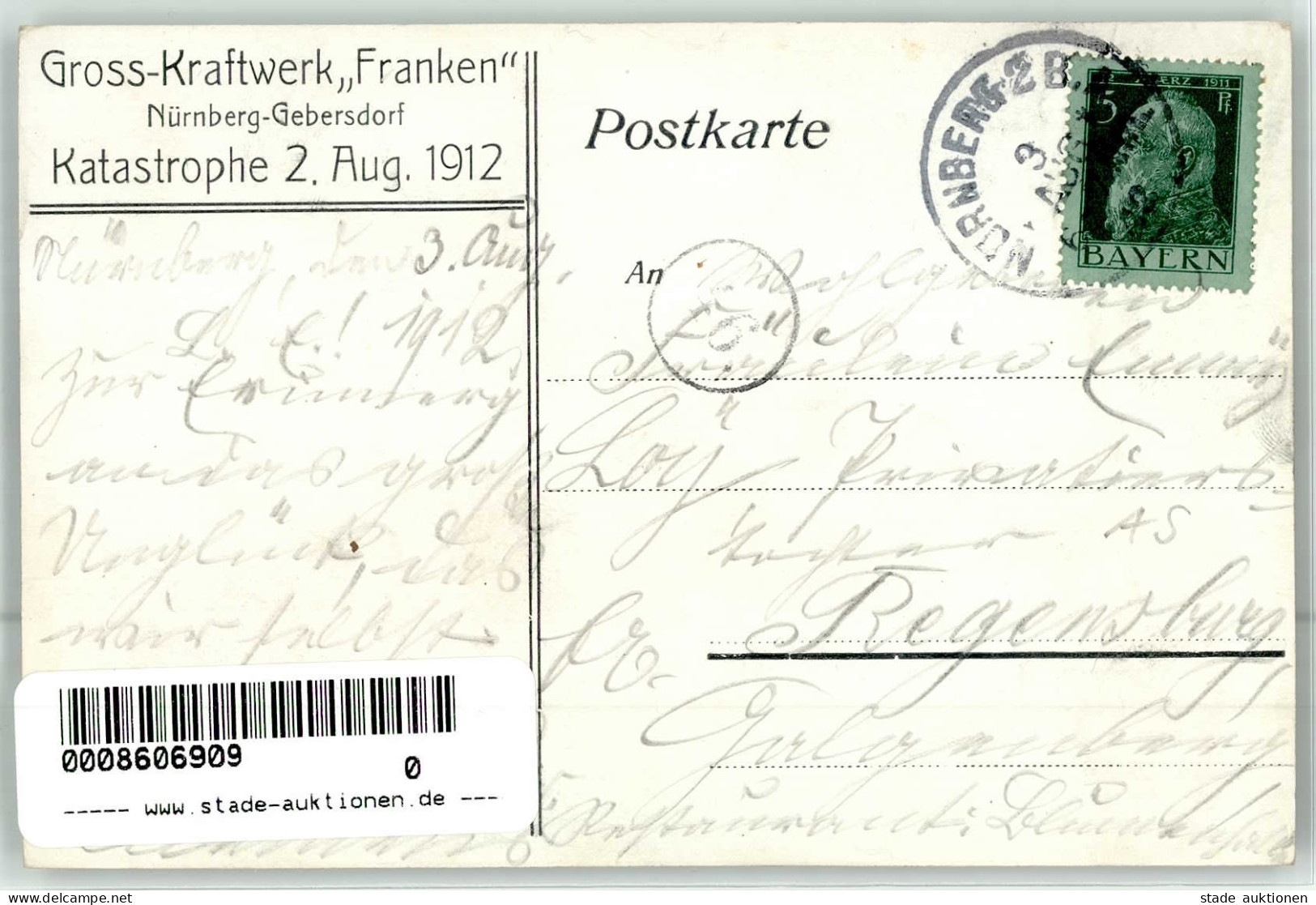 Nürnberg (8500) Gebersdorf Großkraftwerk Franken Katastrophe 2. August 1912 I-II (fleckig) - Nürnberg