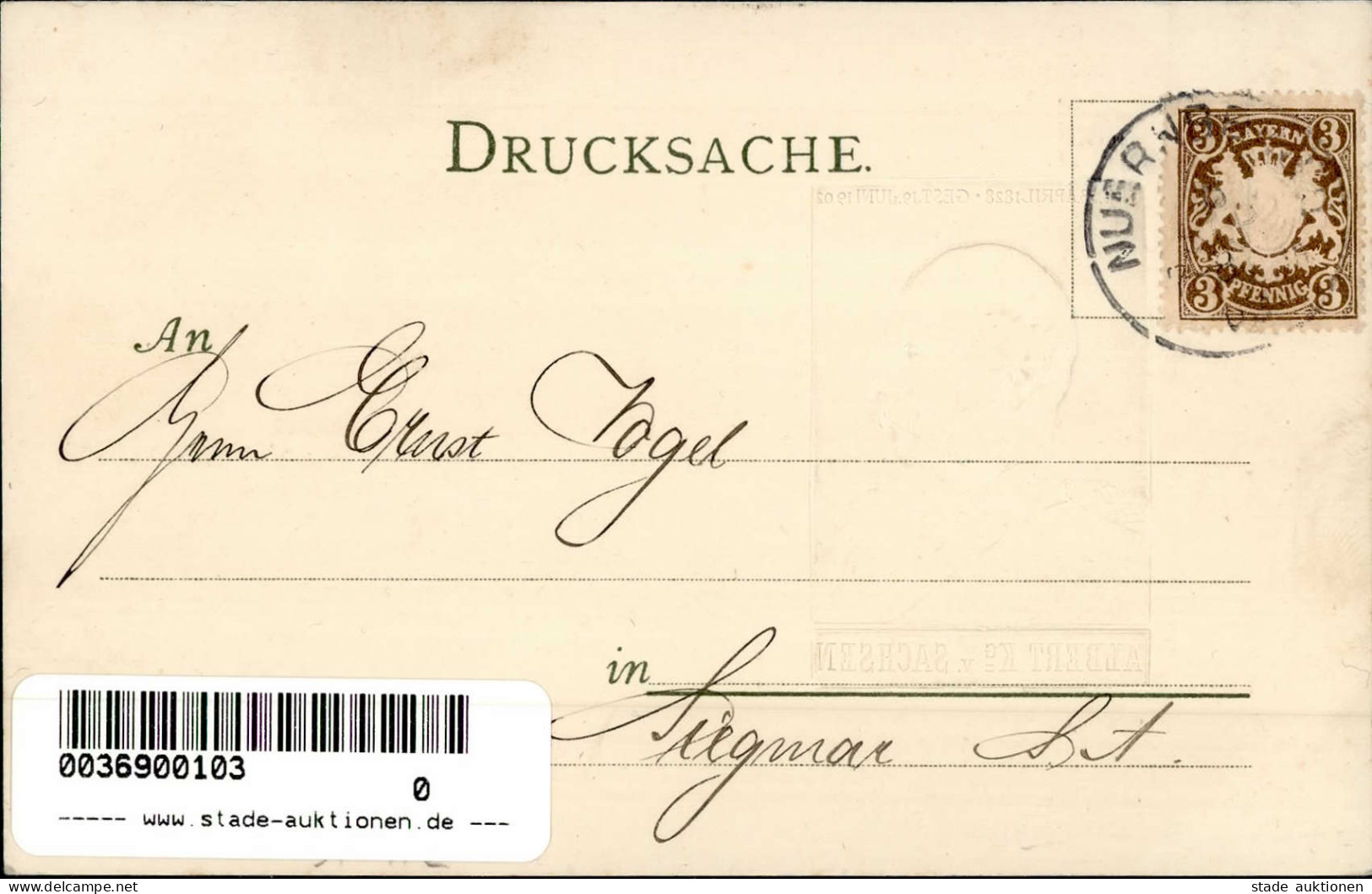 Nürnberg (8500) König Albert Von Sachsen Prägedruck 1902 I-II (Ecke Gestaucht) - Nürnberg