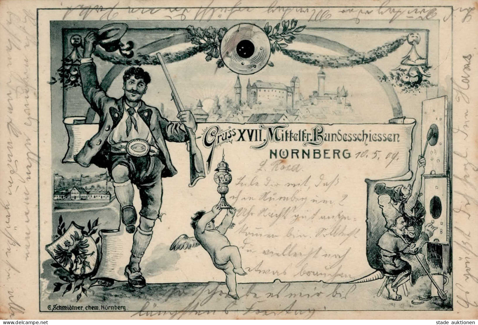 Nürnberg (8500) XVII. Mittelfränkisches Bundesschießen 1909 Zwerg II (Stauchung) Lutin - Nuernberg