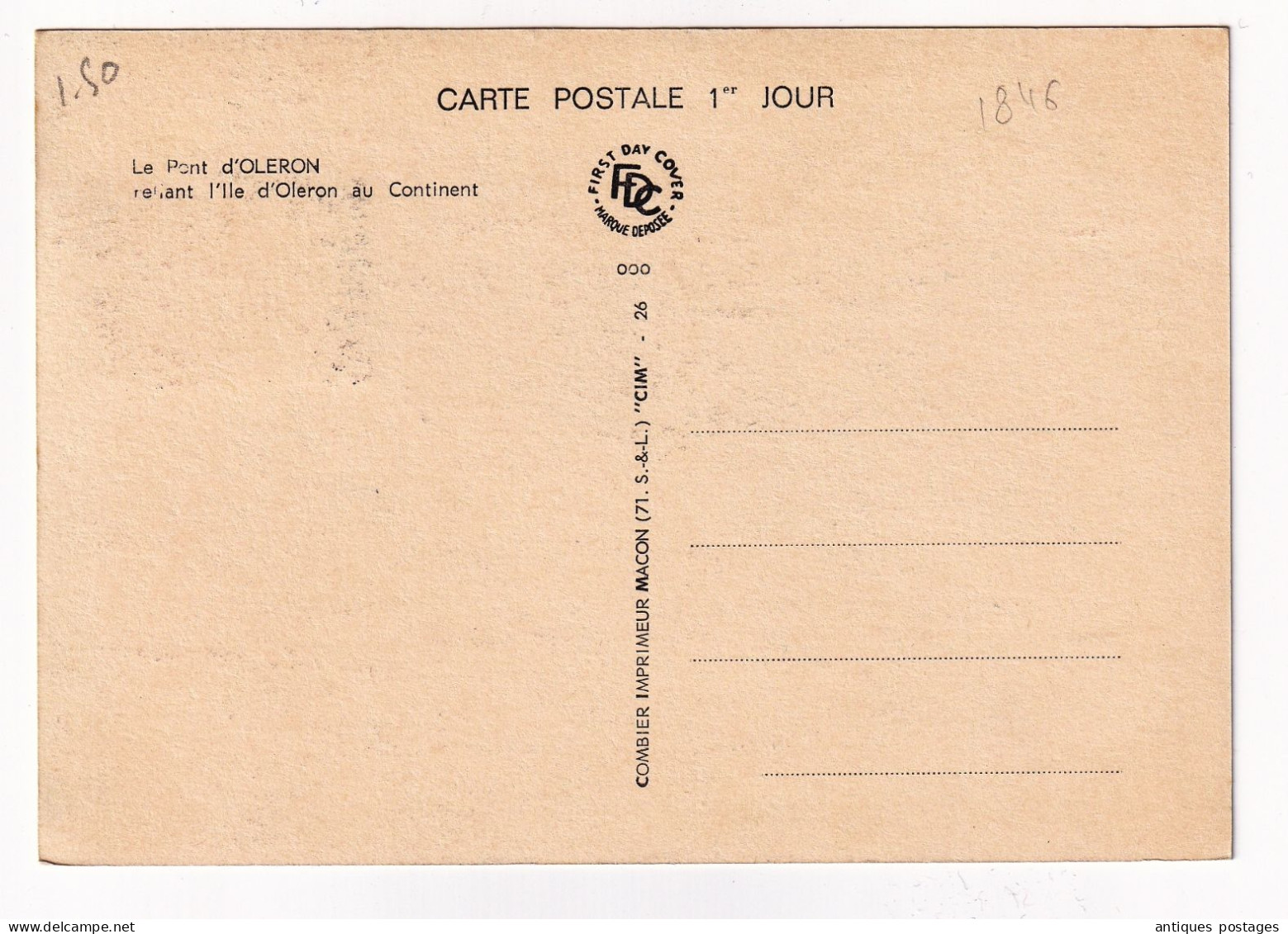 Carte Du Premier Jour 1966 Pont île D'Oléron Charente Maritime - 1960-1969