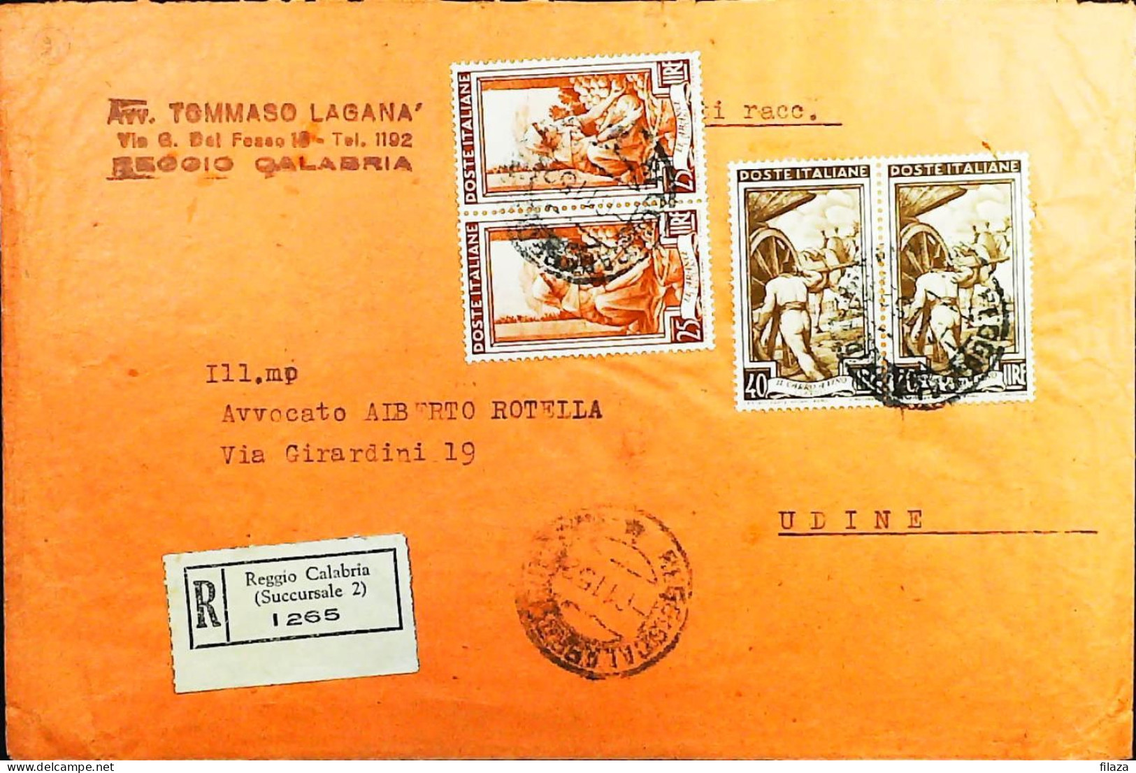 Italy - Repubblica - Italia Al Lavoro Raccomandata Da Reggio Calabria - S7295 - 1946-60: Poststempel