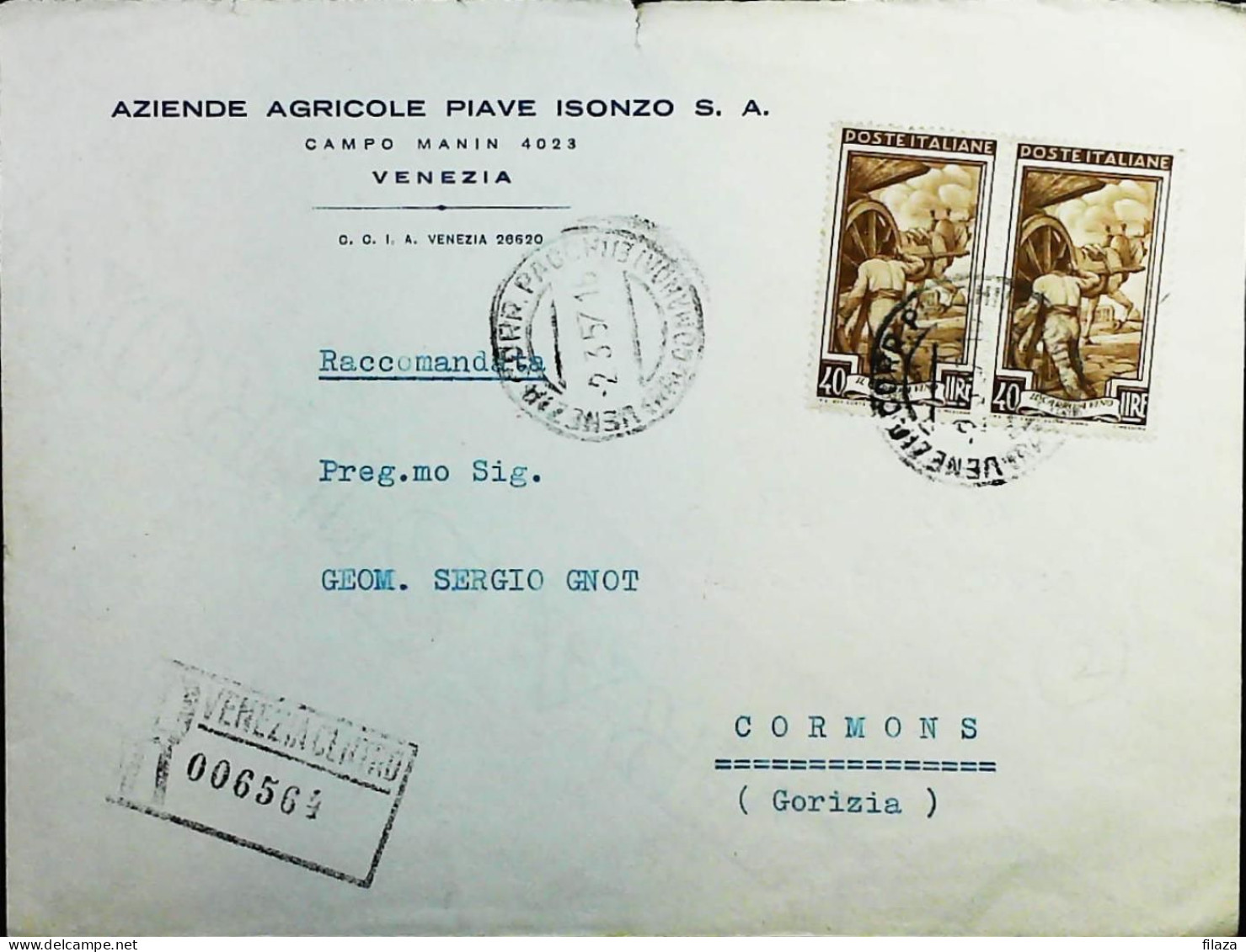 Italy - Repubblica - Italia Al Lavoro Raccomandata Da Venezia - S7288 - 1946-60: Poststempel