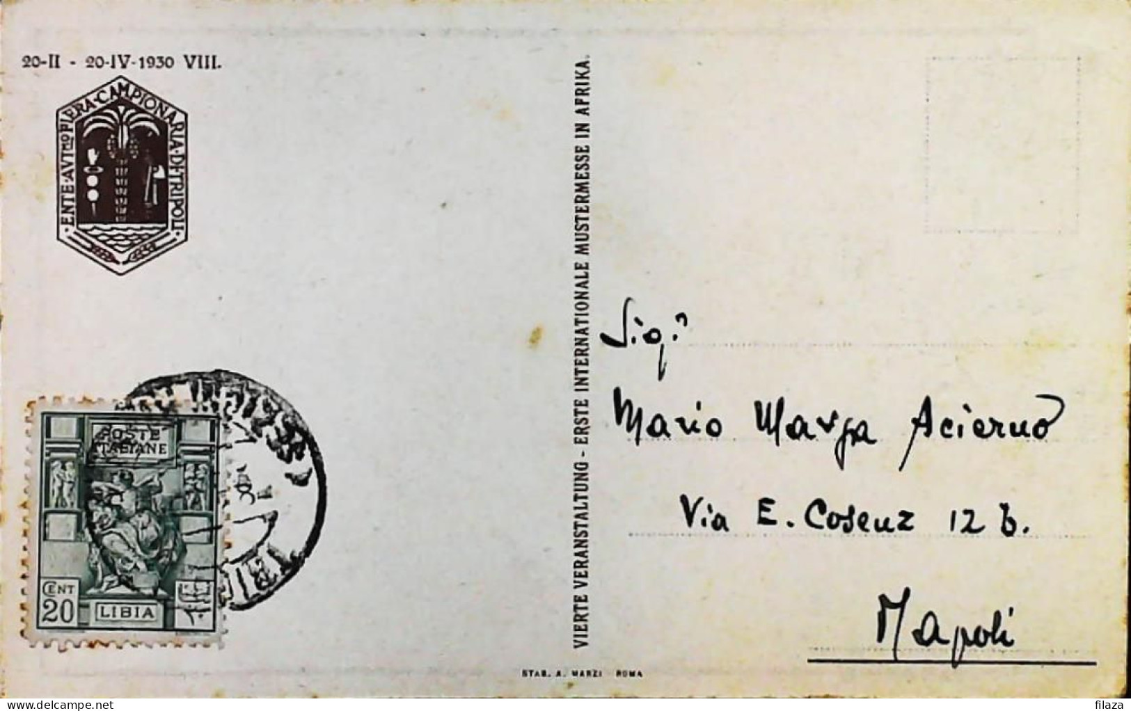 ITALIA - COLONIE -  LIBIA Cartolina Da TRIPOLI Del 1930- S6302 - Libië