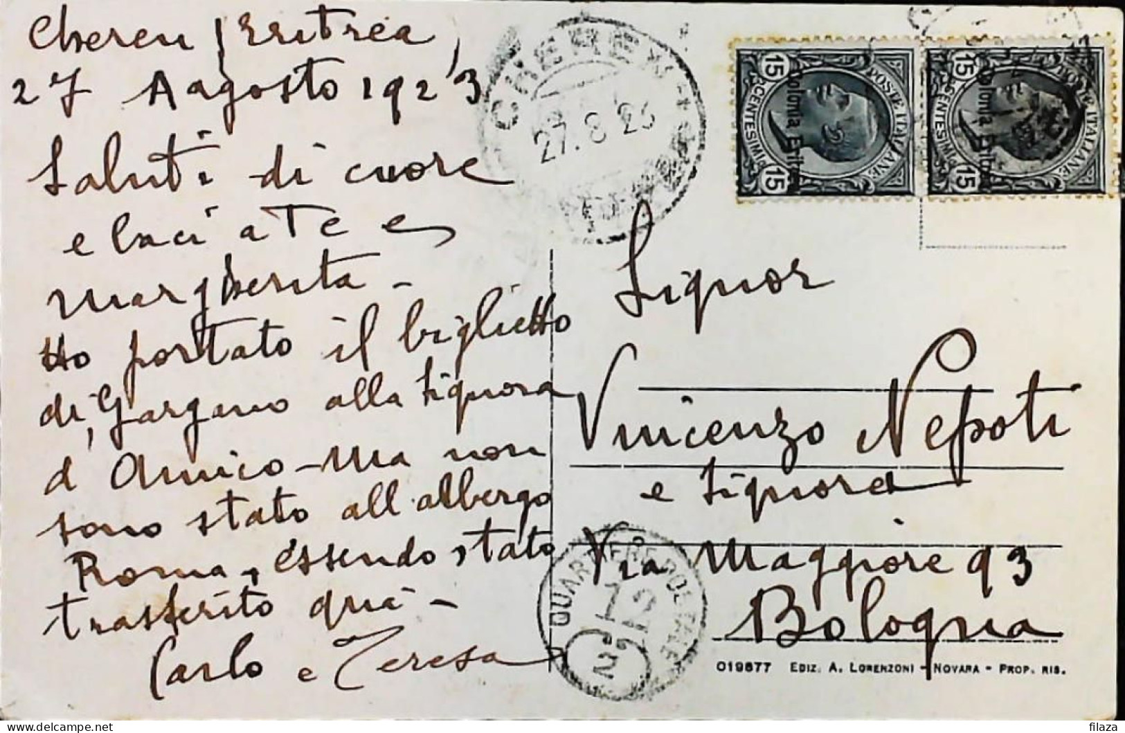 ITALIA - COLONIE ERITREA Cartolina Da CHEREN 1923  - S6369 - Erythrée