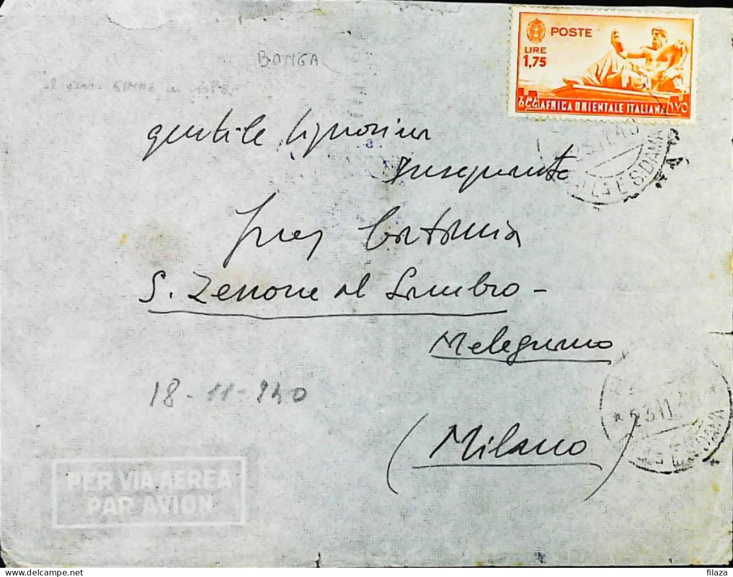 ITALIA - COLONIE AFRICA ORIENTALE ITALIANA AOI Lettera Da BONGA 1940- S6359 - Italienisch Ost-Afrika