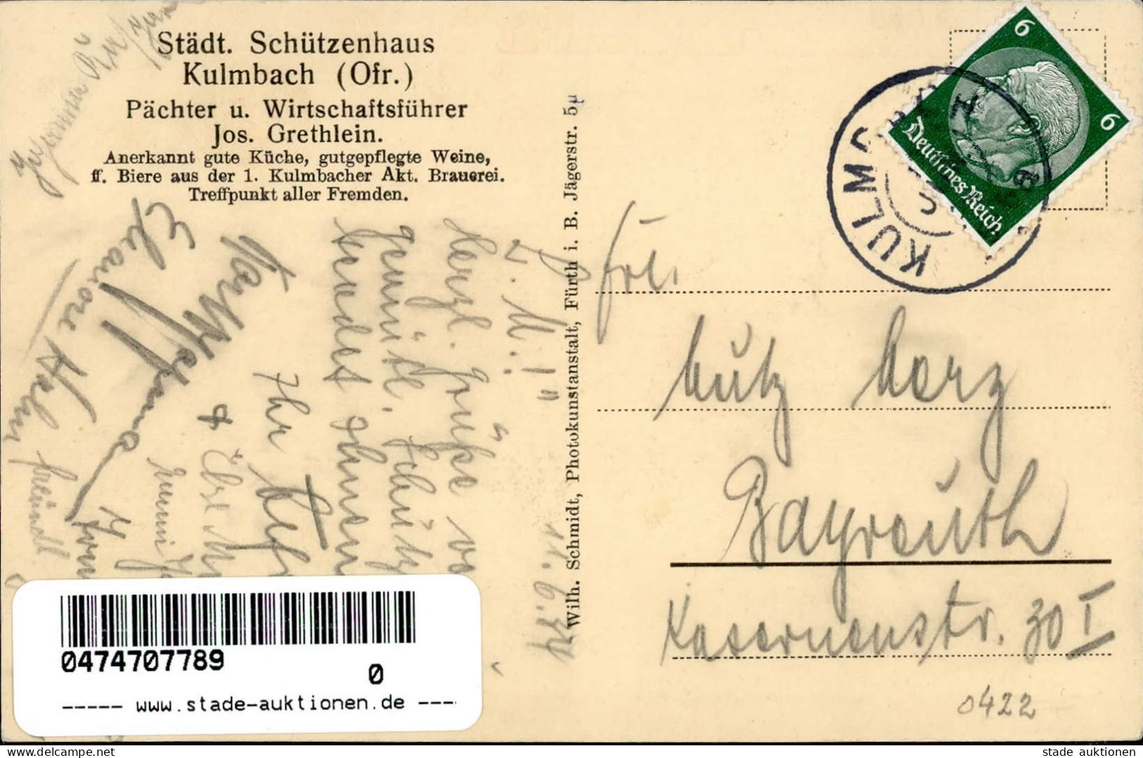 Kulmbach (8650) Gasthaus Zum Schützenhaus I- - Other & Unclassified