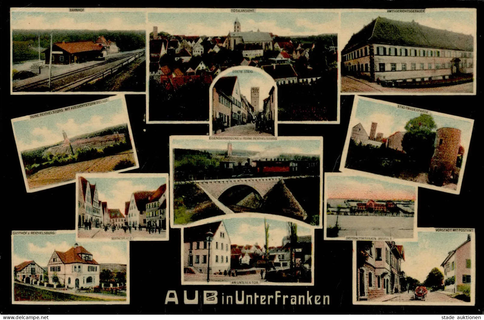 Aub (8701) Gasthaus Zur Reichelsburg Eisenbahn Postamt Bahnhof Amtsgericht 1910 I Chemin De Fer - Wuerzburg