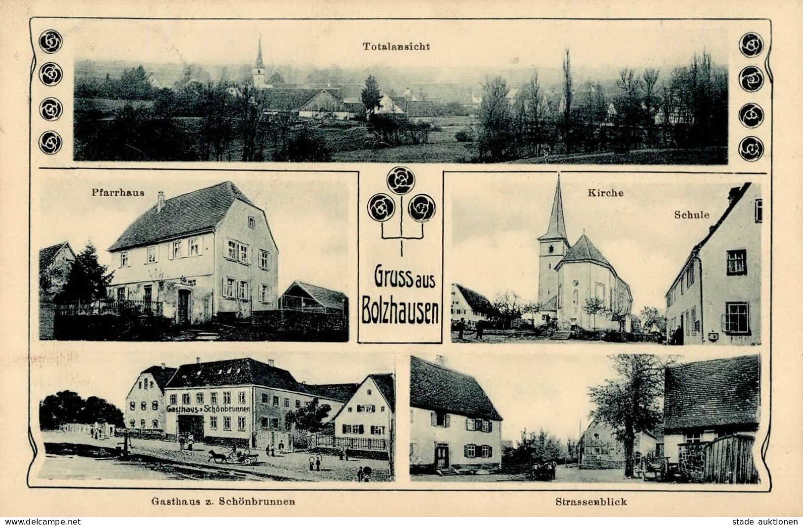 Bolzhausen (8701) Pfarrhaus Kirche Schule Gasthaus Schönbrunnen 1909 I-II (RS Randfleck) - Wuerzburg