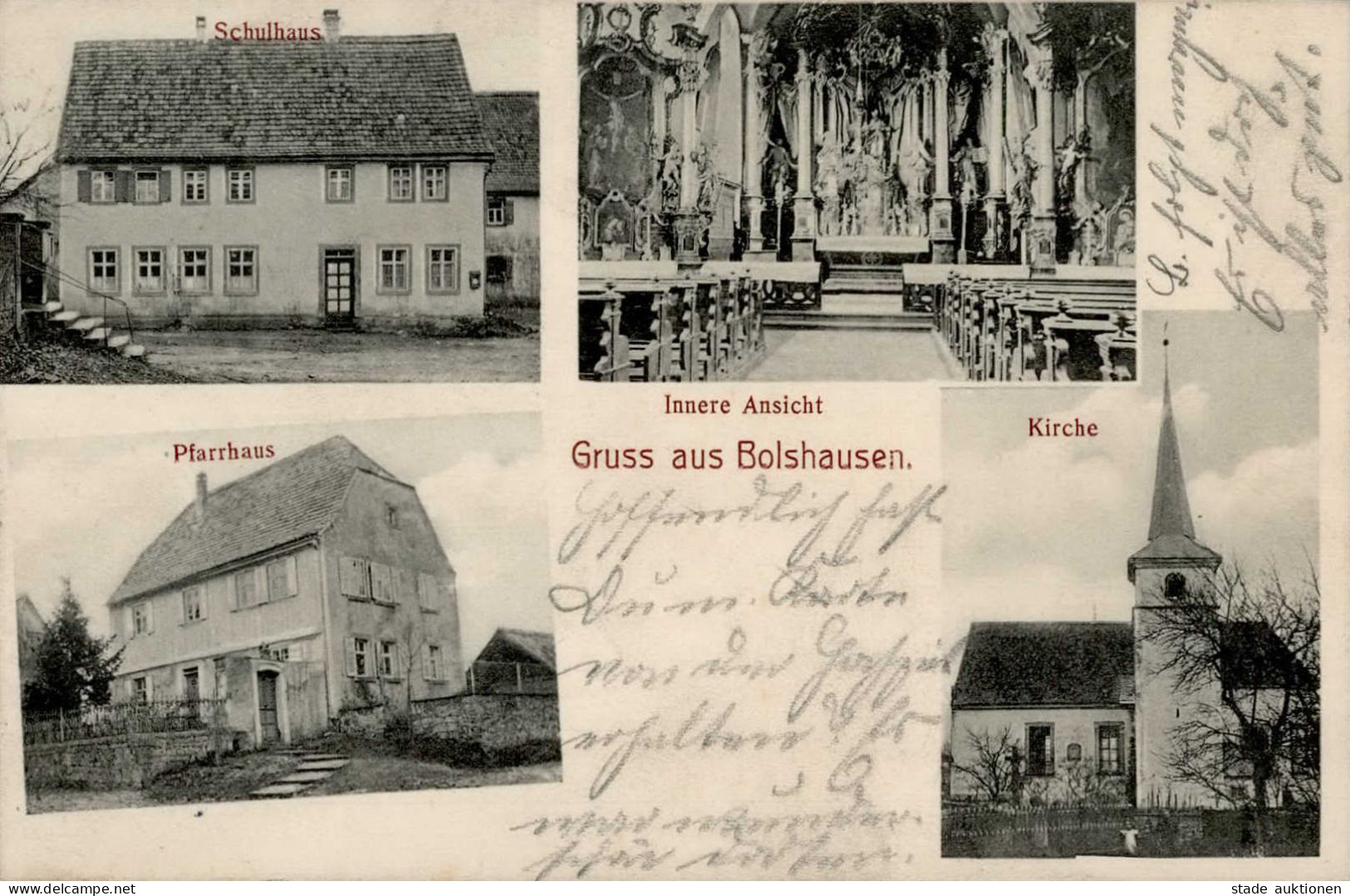 Bolzhausen (8701) Schulhaus Pfarrhaus Kirche 1912 I-II - Wuerzburg