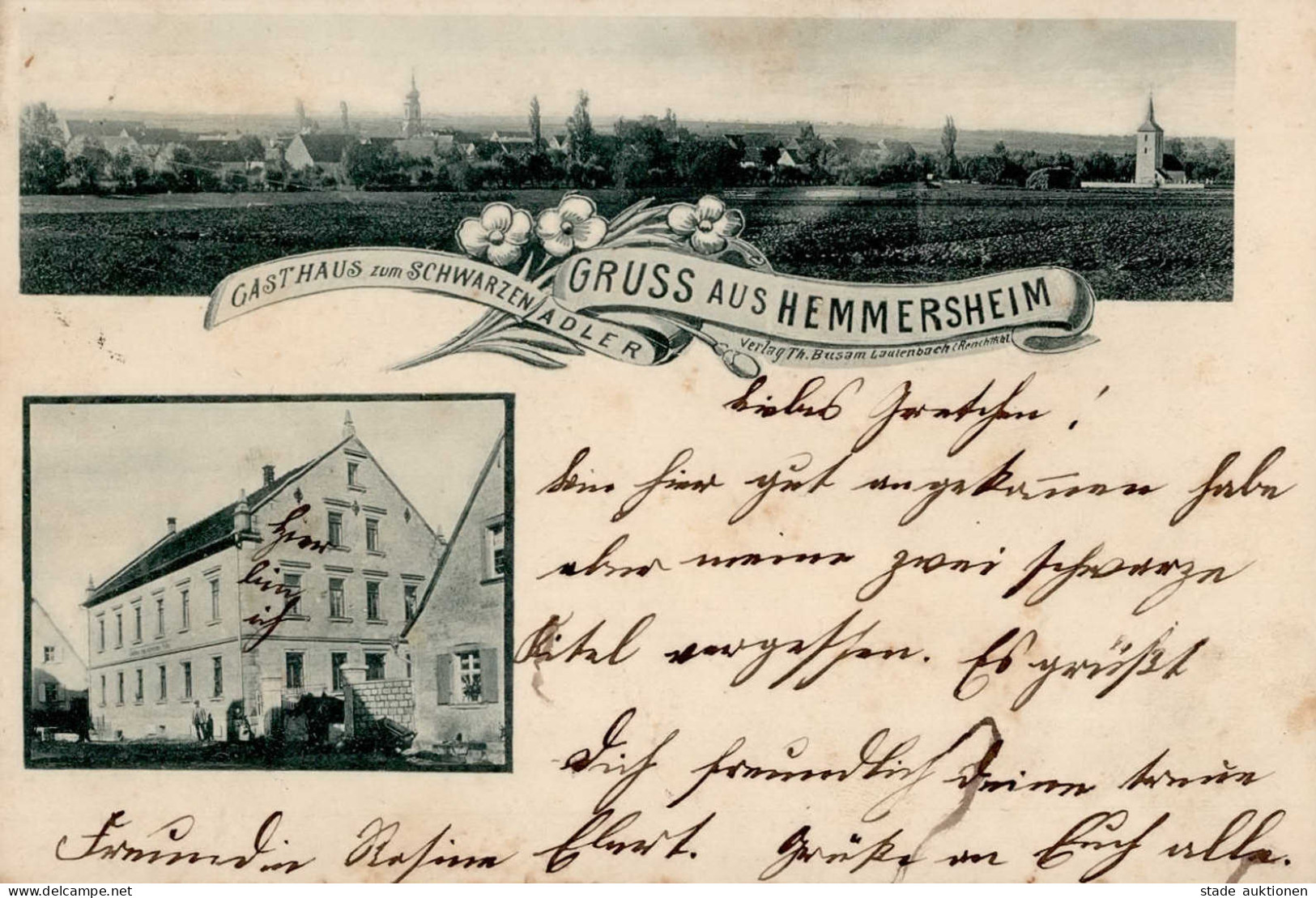 Hemmersheim (8701) Gasthaus Zum Schwarzen Adler 1903 I- - Wuerzburg