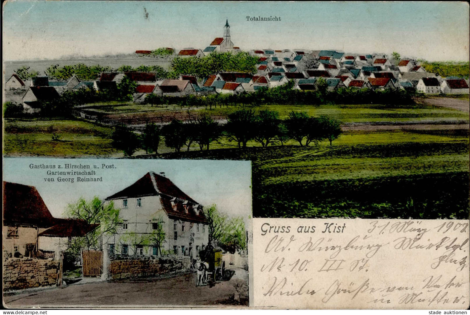 Kist (8702) Gasthaus Hirschen Post 1902 I-II (fleckig, Ecken Gestaucht) - Wuerzburg