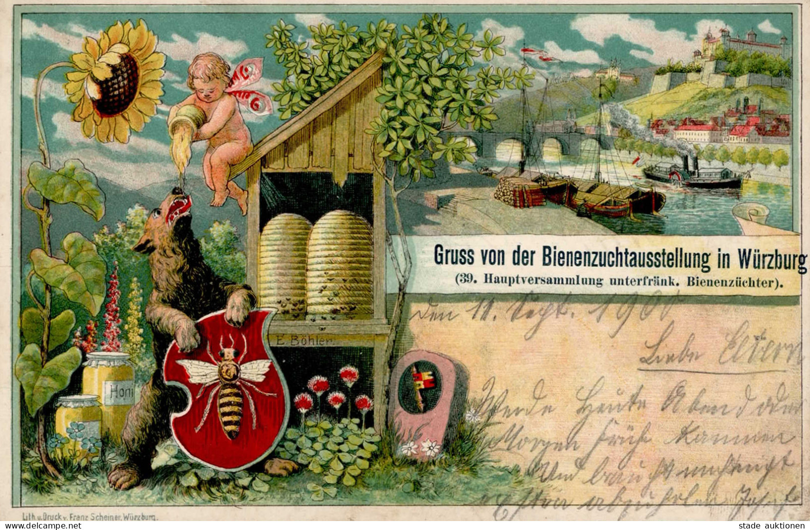 Würzburg (8700) Bienenzuchtausstellung Verlag Scheiner Würzburg 1900 II (Stauchung) - Wuerzburg