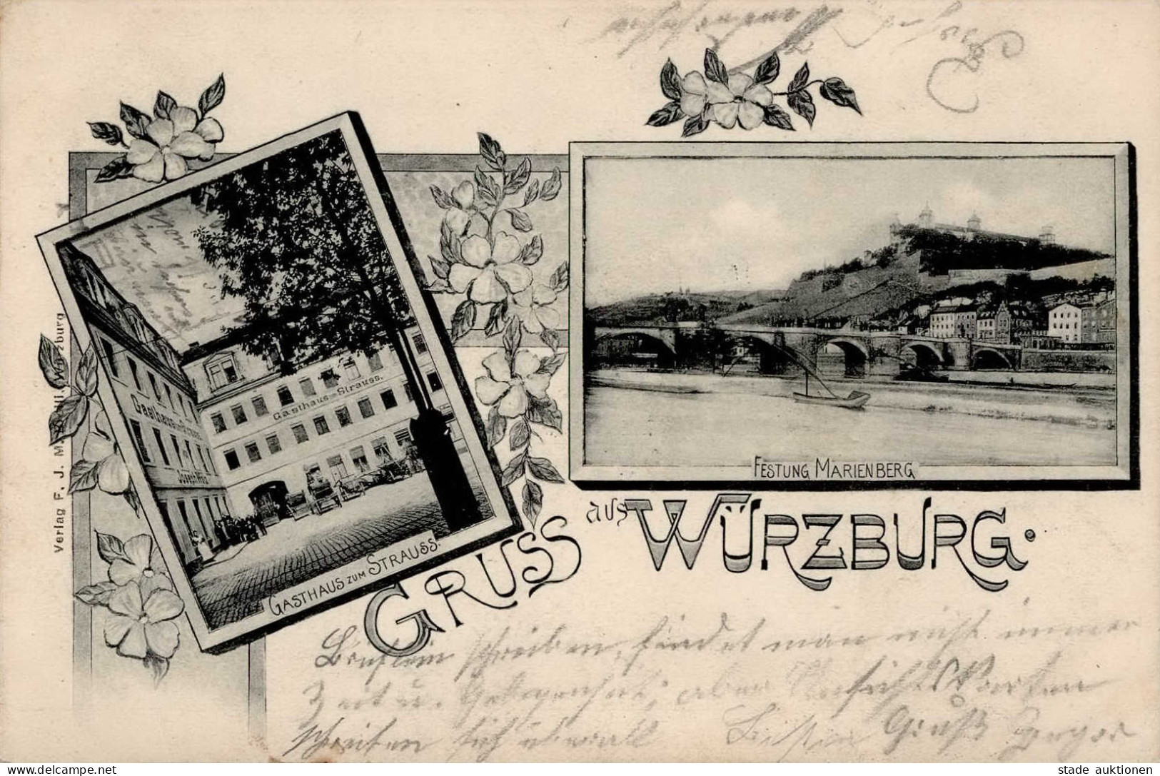 Würzburg (8700) Gasthaus Zum Strauss 1902 II (Stauchung) - Wuerzburg