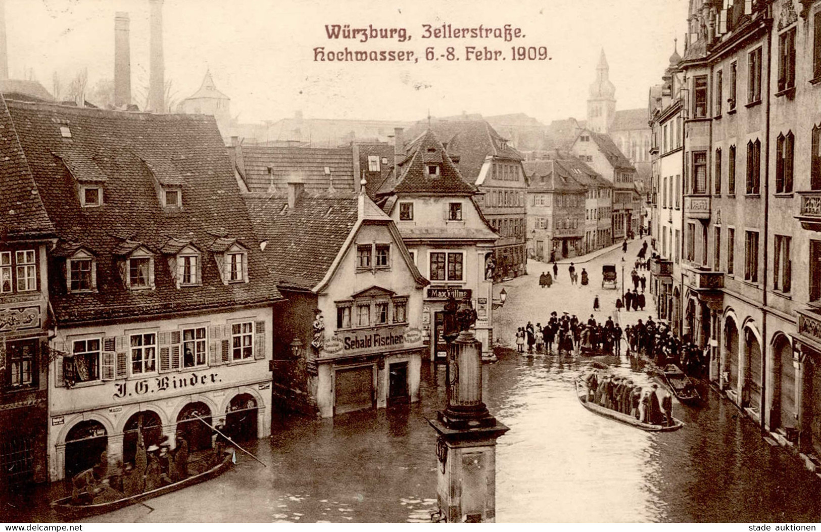 Würzburg (8700) Hochwasser 6. Bis 8. Februar 1909 Handlung Binder Handlung Fischer Zellerstrasse I - Wuerzburg