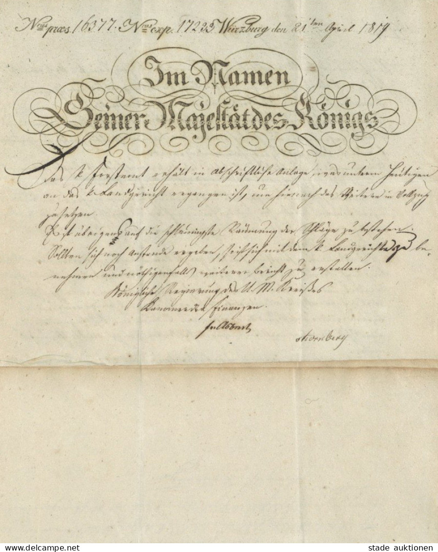 Würzburg (8700) Schreiben Im Namen Seiner Mäjestät Des Königs 1819 Mit Briefsiegel II (Gebrauchsspuren) - Wuerzburg