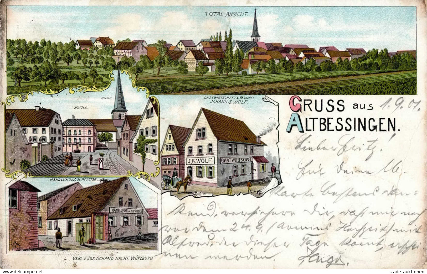 Altbessingen (8725) Handlung Pfeister Schule Gasthaus Wolf 1901 II (Stauchungen) - Other & Unclassified