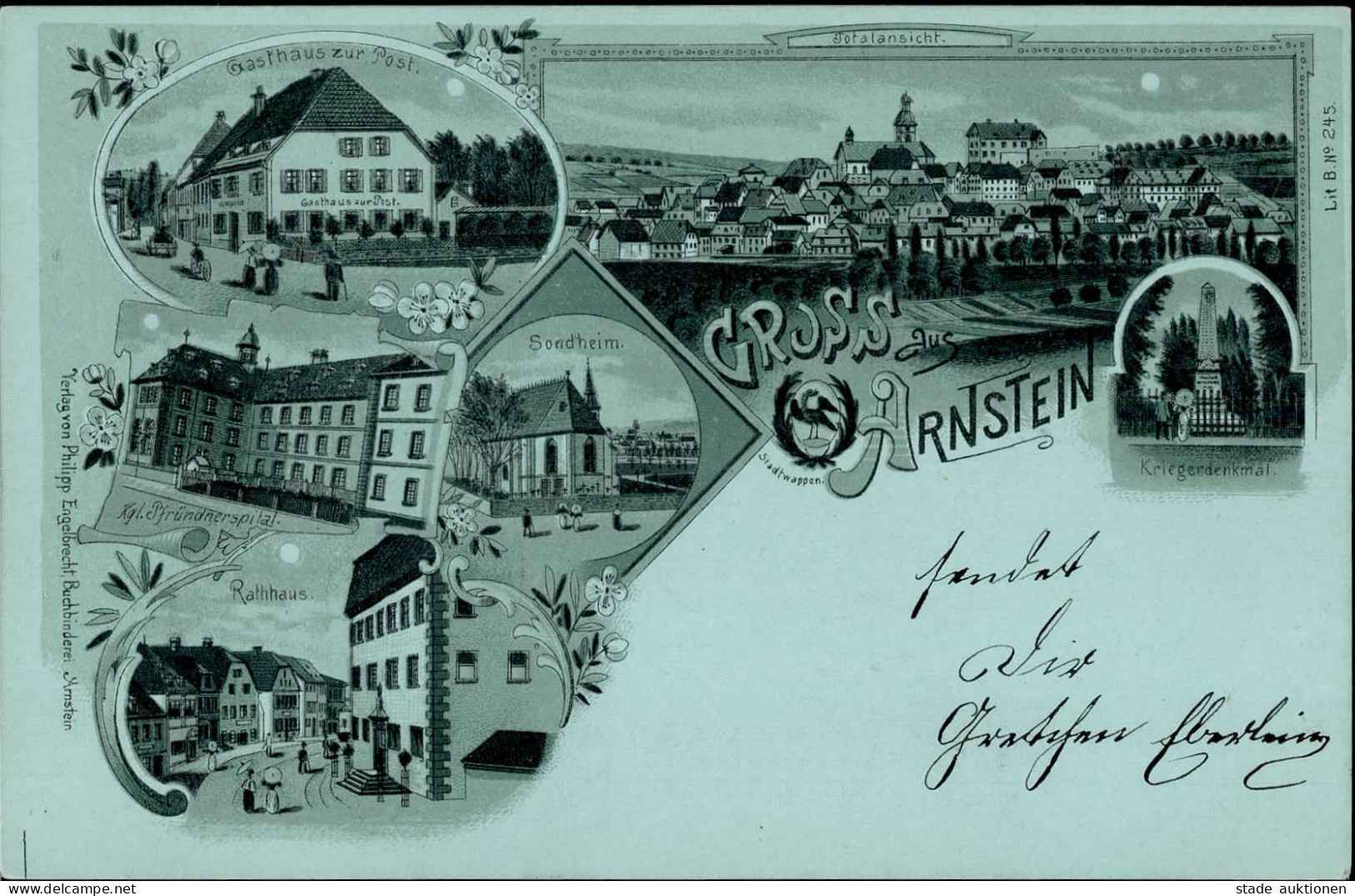 Arnstein (8725) Mondschein-Karte Gasthaus Zur Post Rathaus Kriegerdenkmal I - Other & Unclassified