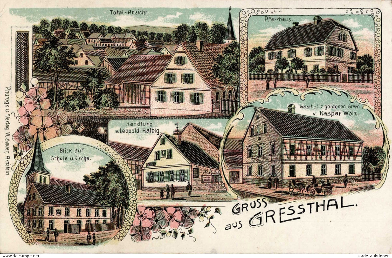 Greßthal (8722) Handlung Halbig Schule Gasthaus Zum Goldenen Stern 1915 I- - Other & Unclassified