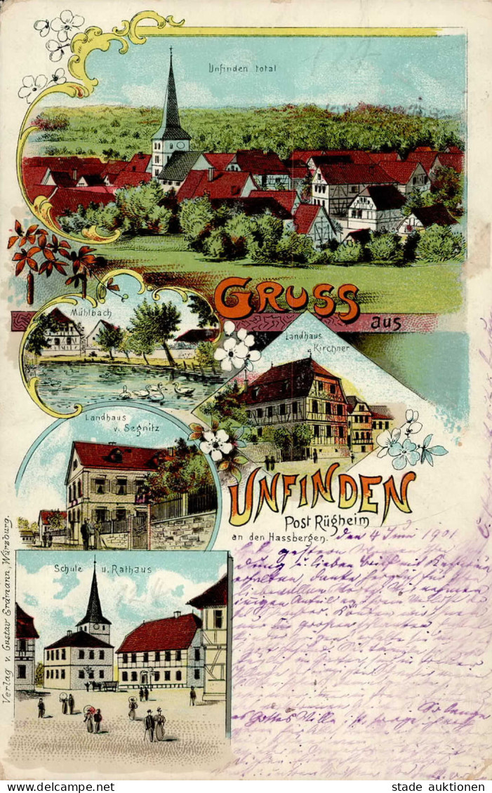 Unfinden (8729) Rathaus Schule 1901 II (Stauchung, Ecken Abgestoßen) - Other & Unclassified