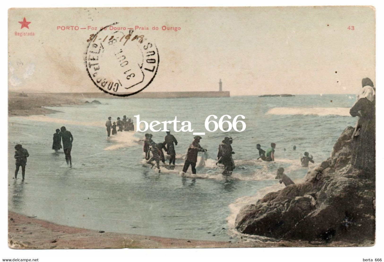 Porto * Foz Do Douro * Praia Do Ourigo * Nº 43 Edição Estrela Vermelha * Circulado 1908 - Porto