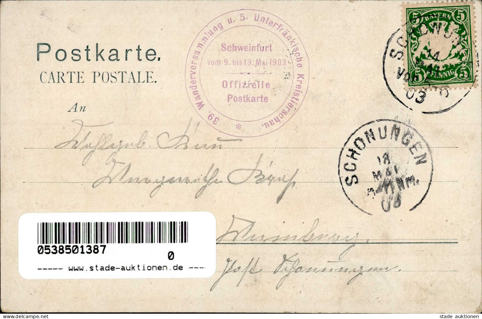 Schweinfurt (8720) 39. Wanderversammlung Bayer Landwirte Und 5. Unterfränkisches Kreistierschau 9. Bis 13. Mai 1903 I-II - Schweinfurt