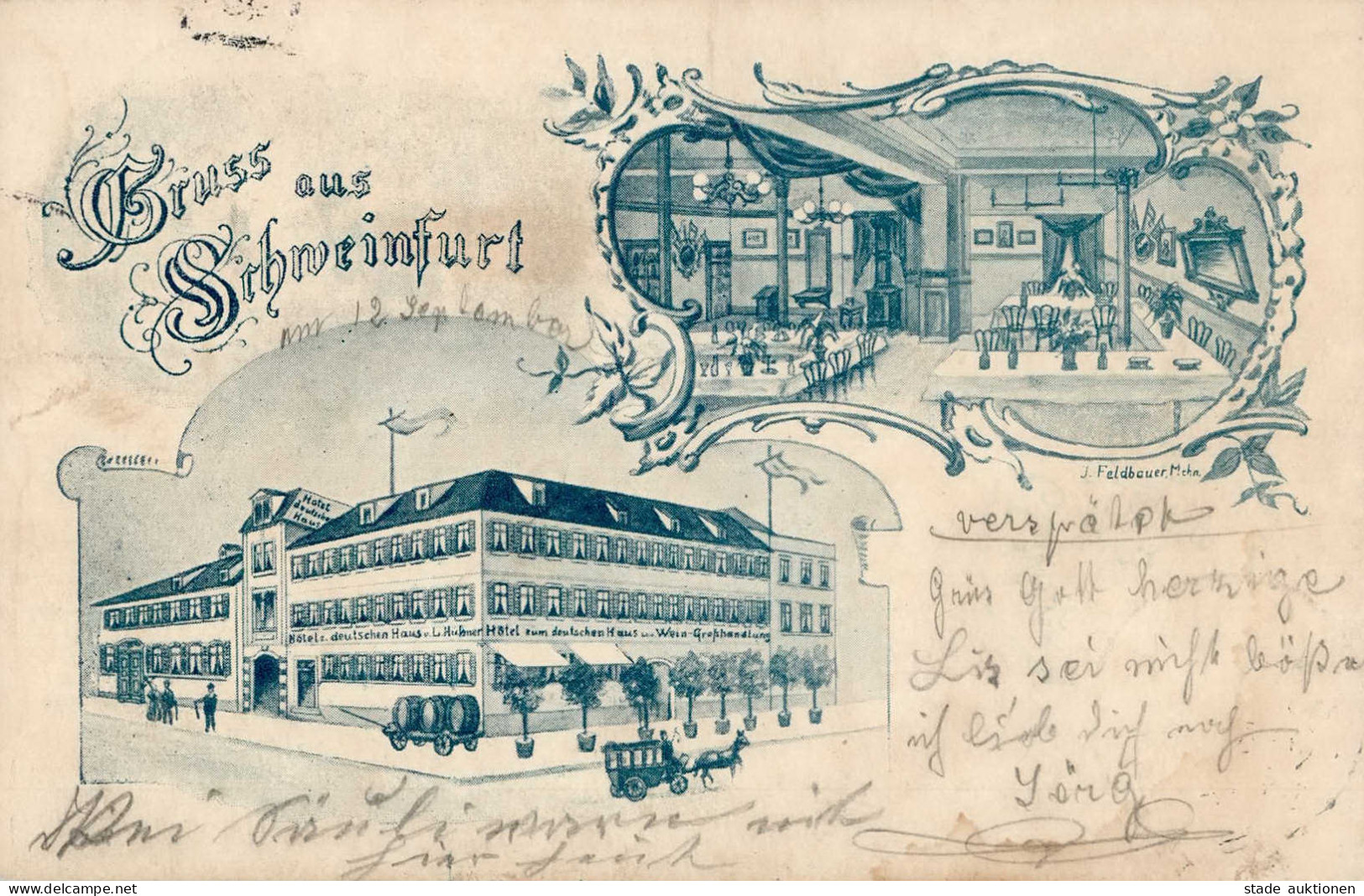 Schweinfurt (8720) Hotel Zum Deutschen Haus 1899 II (fleckig VS/RS) - Schweinfurt