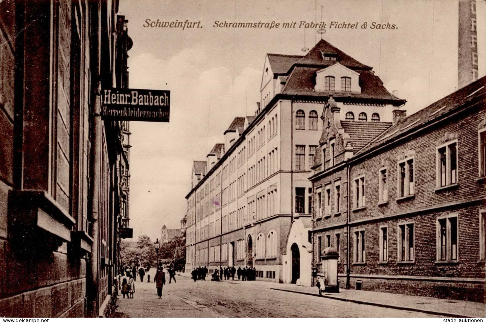 Schweinfurt (8720) Schrammstrasse Fabrik Fichtel & Sachs. Herrenkleiderhandlung Baubach II (Stauchung, Marke Entfernt) - Schweinfurt