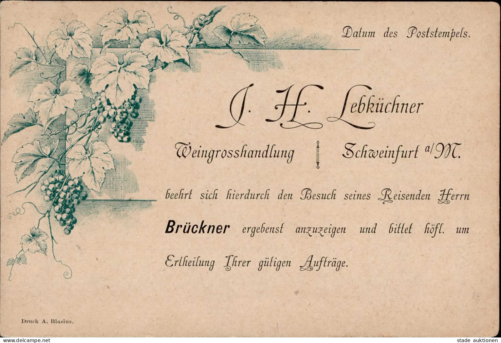 Schweinfurt (8720) Vorläufer 1885 Werbe-Karte Weingrosshandlung Lebküchner I-II - Schweinfurt