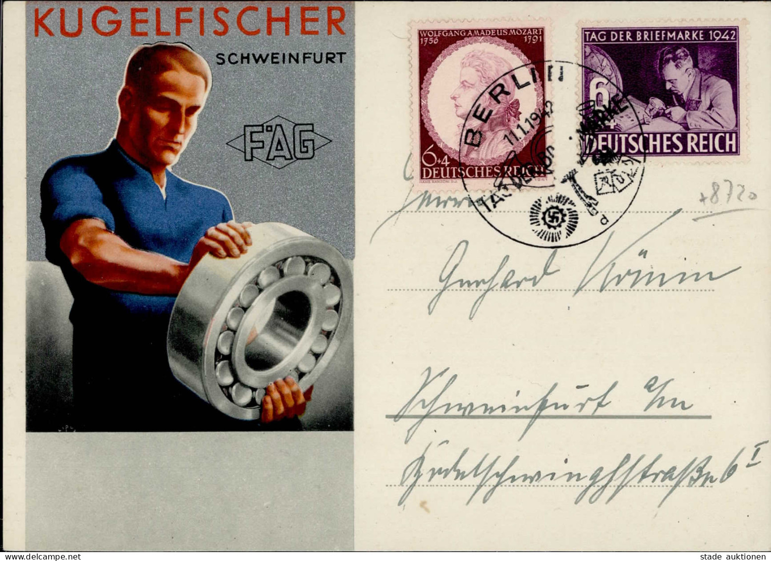 Schweinfurt (8720) Werbe-Karte Fabrik Kugelfischer WK II Sonderstempel I (keine AK-Einteilung) - Schweinfurt