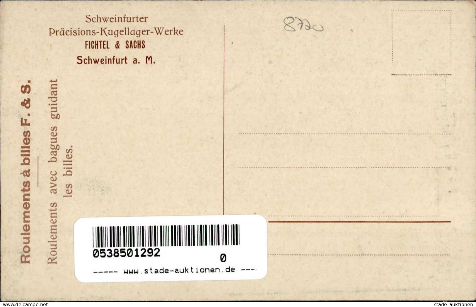 Schweinfurt (8720) Werbe-Karte Fichtel & Sachs Präzisions-Kugellager-Fabrik  I - Schweinfurt
