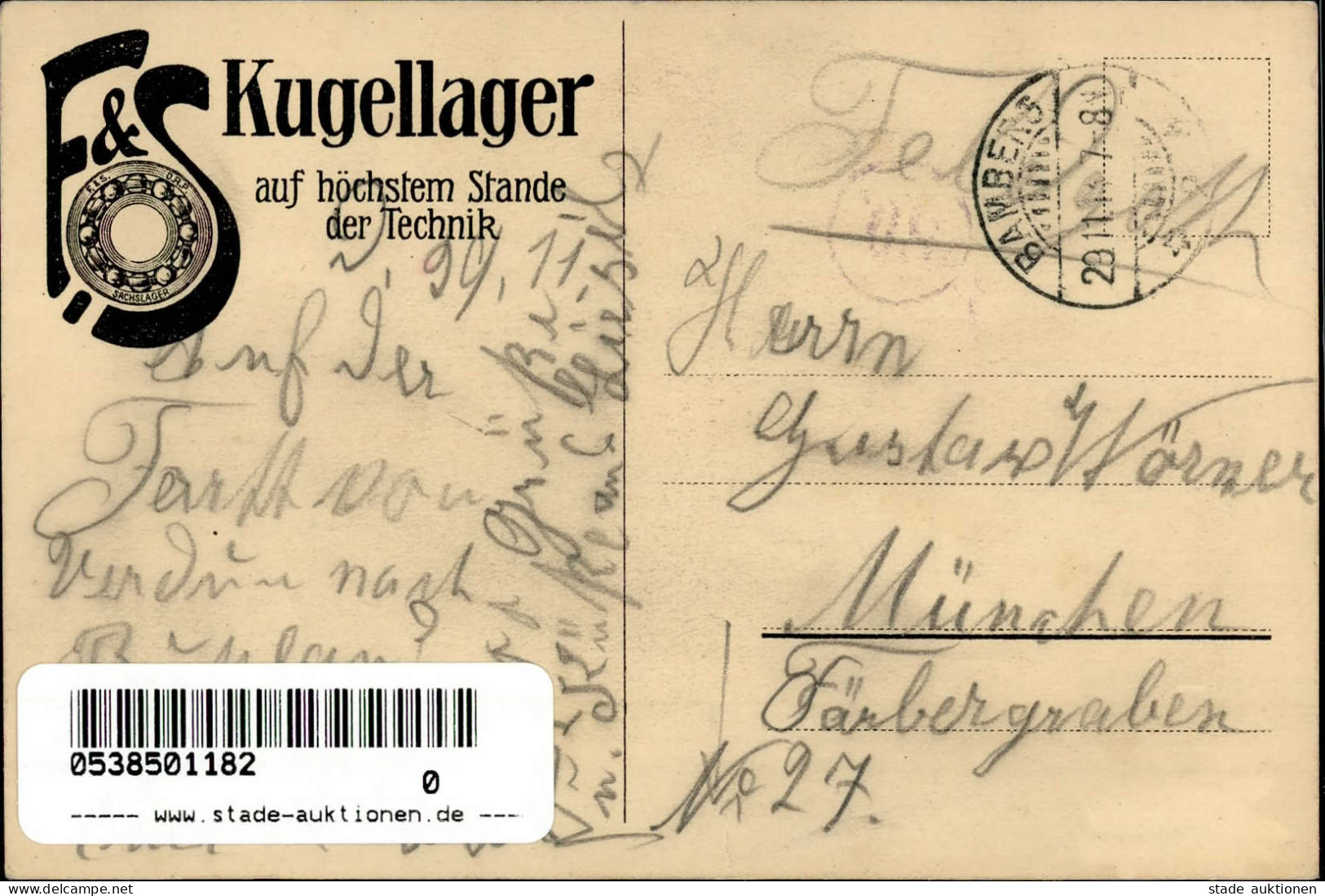 Schweinfurt (8720) Werbe-Karte Präzisions-Kugel-Lager Fabrik Fichtel & Sachs 1911 I - Schweinfurt