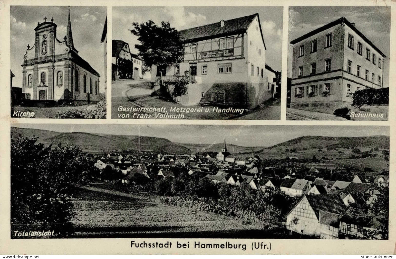 Fuchsstadt (8731) Gasthaus Und Handlung Vollmuth Schulhaus II (Stauchung) - Bad Kissingen