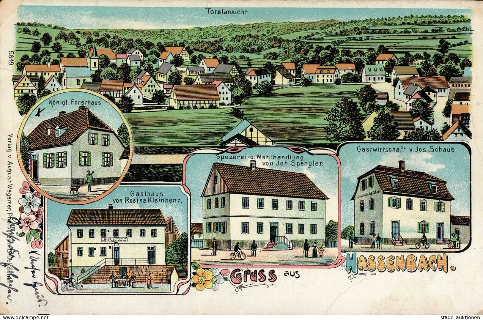 Hassenbach (8731) Gasthaus Kleinhenz Spezerei- Und Mehlhandlung Spengler Gasthaus Schaub 1911 II (Stauchung, Ecken Abges - Other & Unclassified