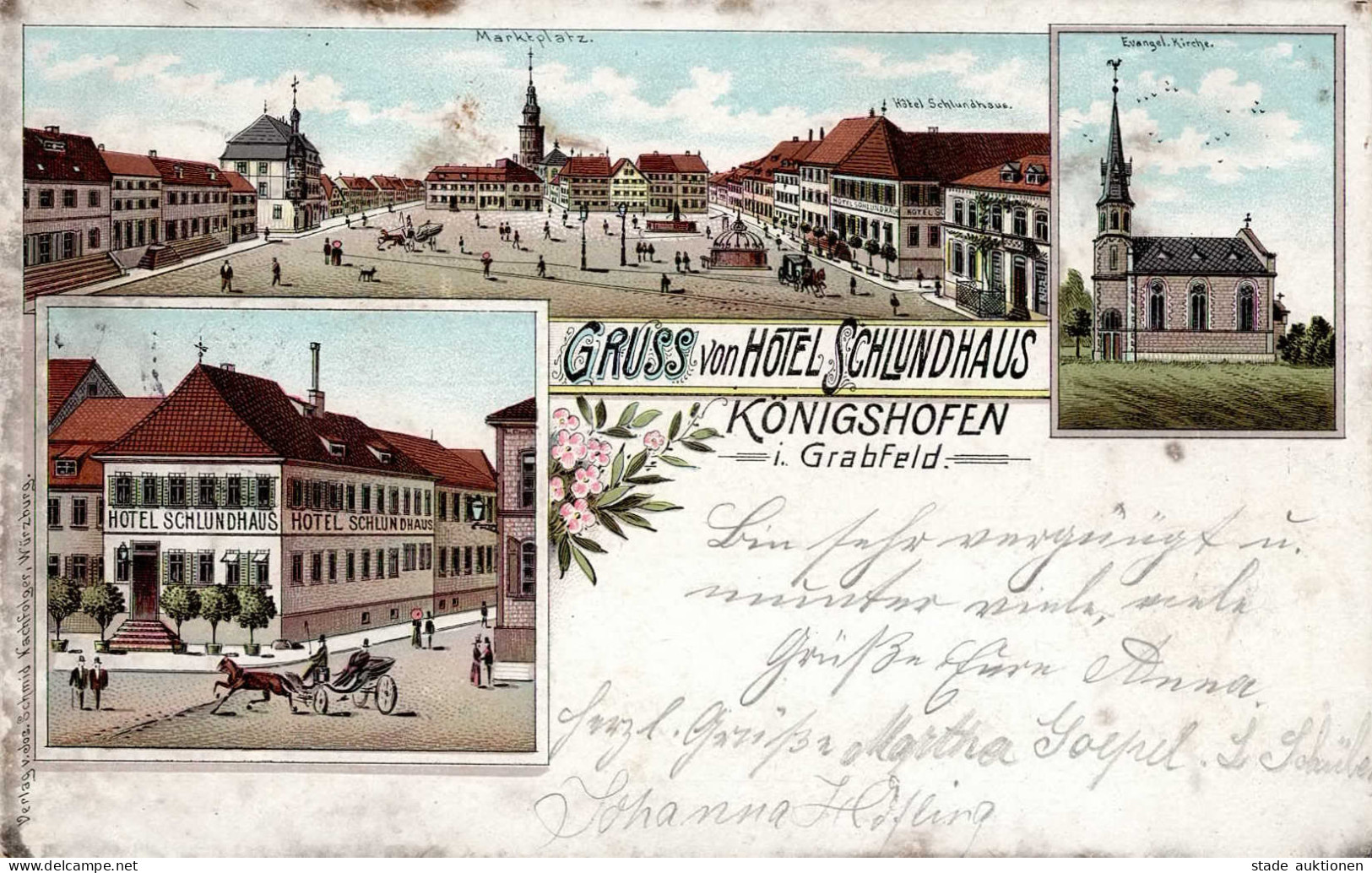 Bad Königshofen (8742) Hotel Schlundhaus Marktplatz Ev. Kirche 1901 I-II (fleckig) - Other & Unclassified