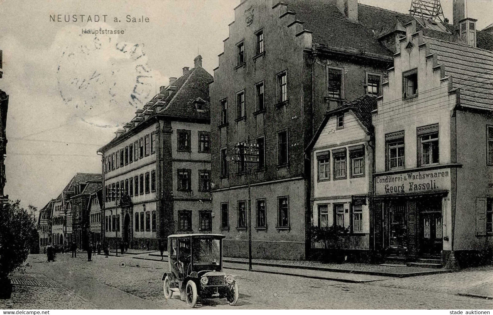 Bad Neustadt An Der Saale (8740) Hauptstrasse Cafe Und Wachswarenhandlung Fassoli Auto 1910 I - Other & Unclassified