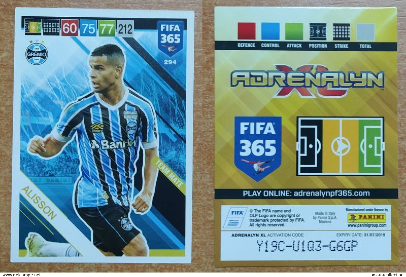 AC - 294 ALISSON  GREMIO  PANINI FIFA 365 2019 ADRENALYN TRADING CARD - Pattinaggio Artistico