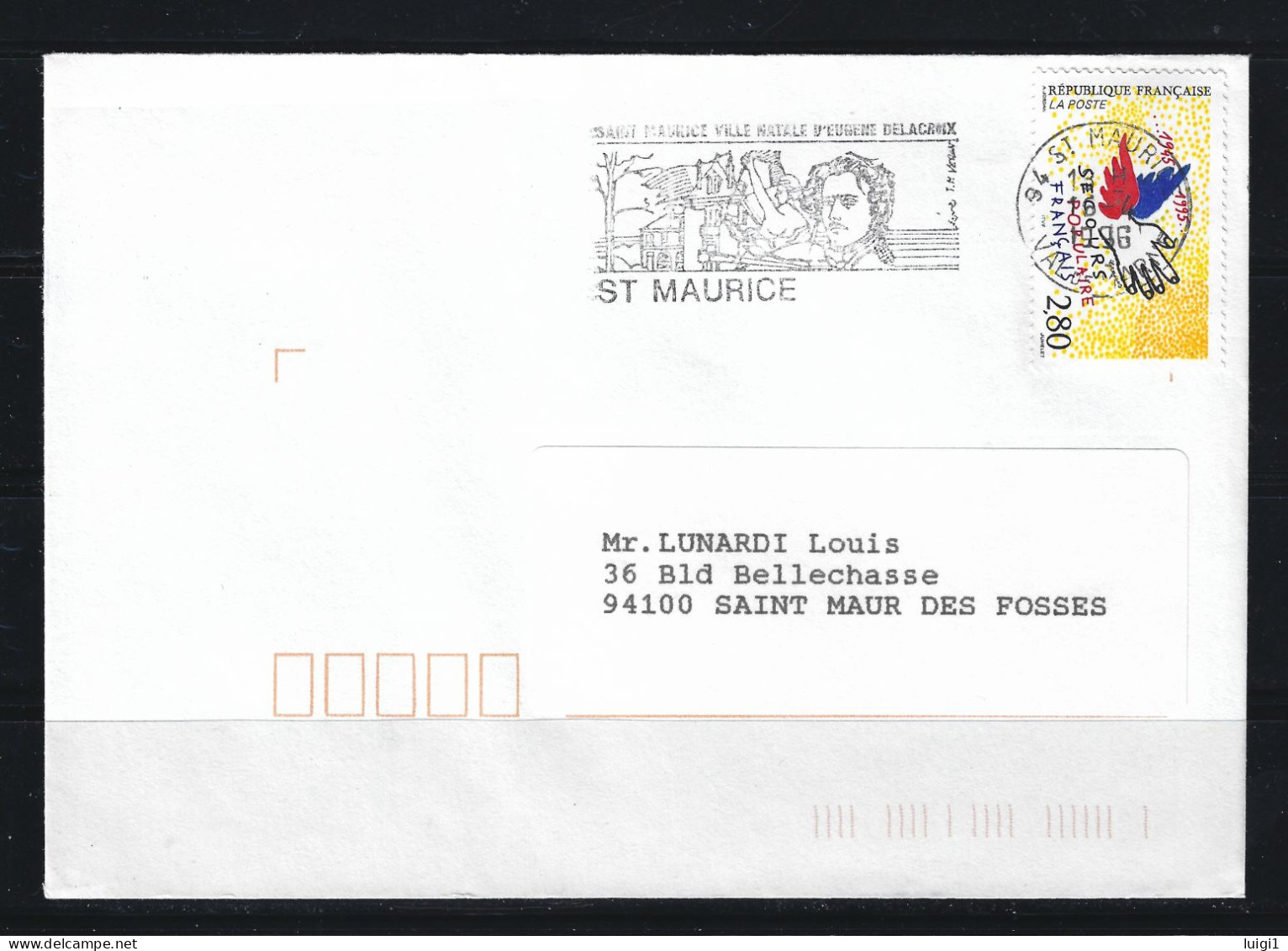 FRANCE 1995 - Y&T N°2947 - 2 F.80 Sur Lettre. Oblitération Du 16-4-1996. 94 ST MAURICE .Val De Marne. - Cartas & Documentos