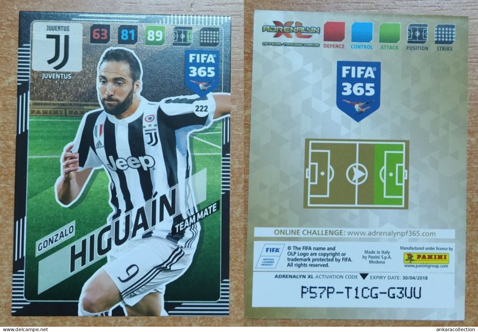 AC - 222 GONZALO HIGUAIN  JUVENTUS  PANINI FIFA 365 2018 ADRENALYN TRADING CARD - Patinaje Artístico