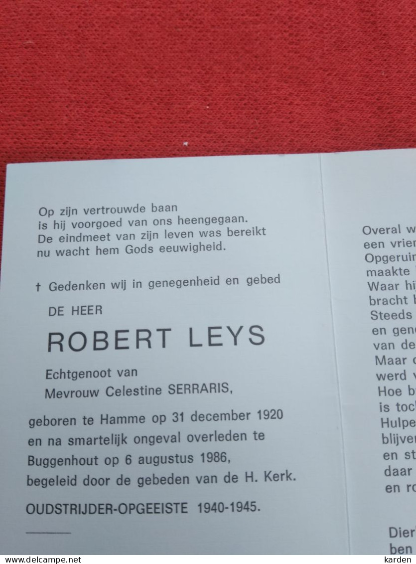 Doodsprentje Robert Leys / Hamme 31/12/1920 Buggenhout 6/8/1986 ( Celestine Serraris ) - Religion & Esotérisme