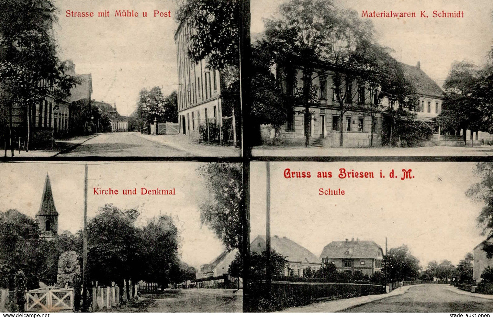 Briesen (o-1243) Kirche Post Handlung Schmidt, K. Schule 1909 I-II - Autres & Non Classés